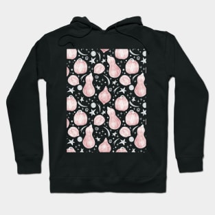 Pink Pumpkin Seamless Pattern with Grey Witchy Doodle Hoodie